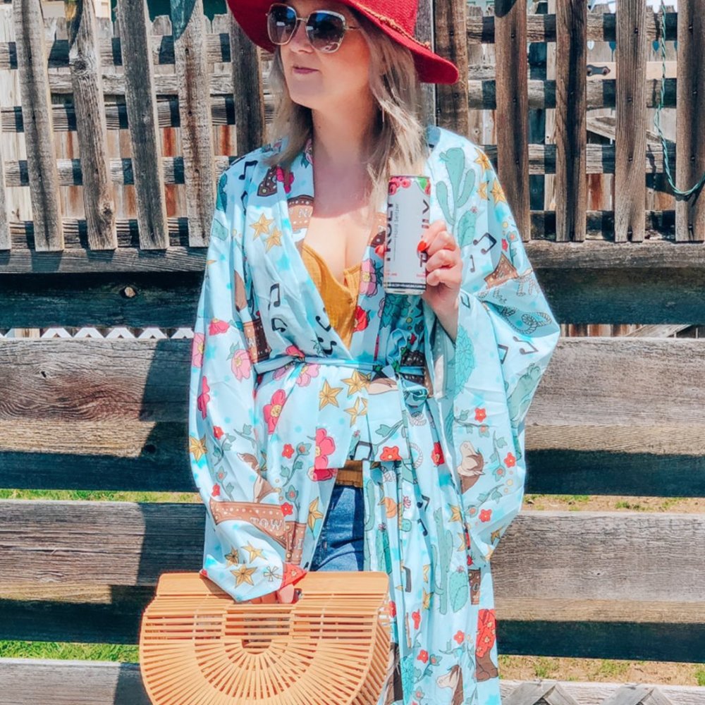 OLD TOWN ROAD PRINT, MAXI‎ KIMONO - SIZE M